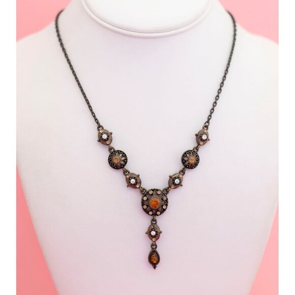 Vintage Mesmerizing Orange Gem Lariat Necklace by Avon 18 inch - P7 - Picture 2 of 3